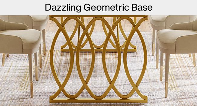 LITTLE TREE Modern Dining Table, 63" Large Kitchen Table for 4-6 People, Unique Rectangular Dinner Table Kitchen & Dining Room Furniture with Faux Marble Tabletop and Geometric Legs（Only Table）