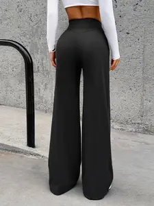 Women's High Waist Wide Leg Yoga Pants | Stretch Knit Flare Trousers for Casual Commute, Gym & Everyday Wear, Baggy Comfort Sweatpants