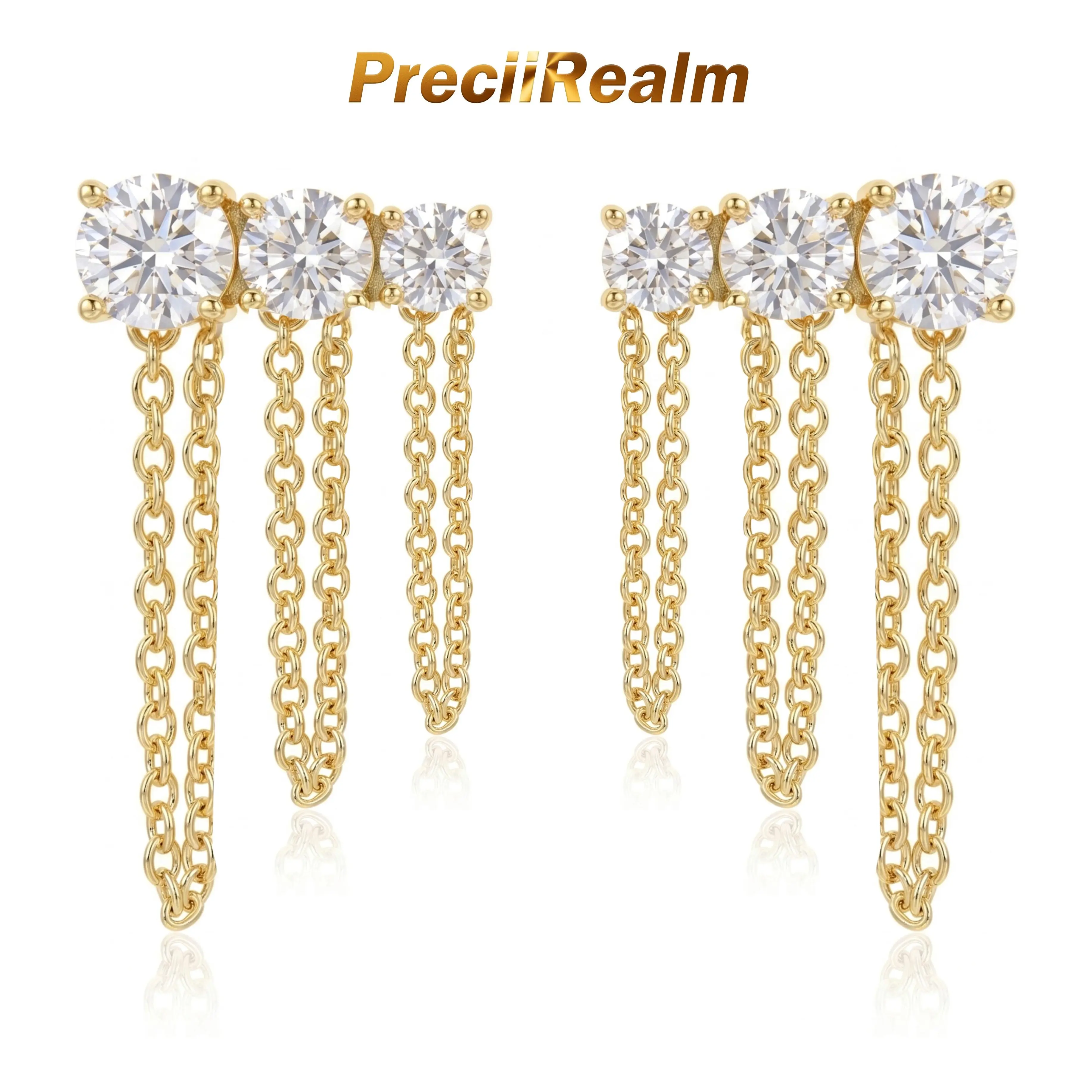 PreciiRealm 14K Gold Plated Posts Drop Dangle Chain Earrings for Women | Dangling Chain Studs | Cubic Zirconia Ball Threader Earscapes Earrings |Dainty Drop Earrings for Women Trendy Gold Plated Jewelry