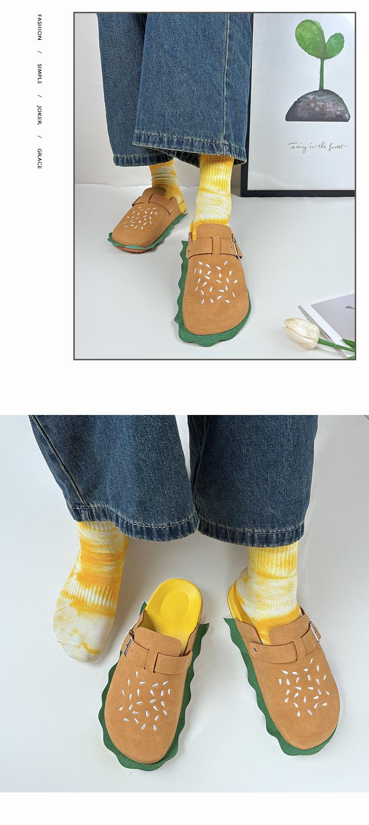 PU upper women's hamburger cowhide suede loafers, leather slippers, cork shoes, platform heels. They have arch support function, are comfortable and fashionable