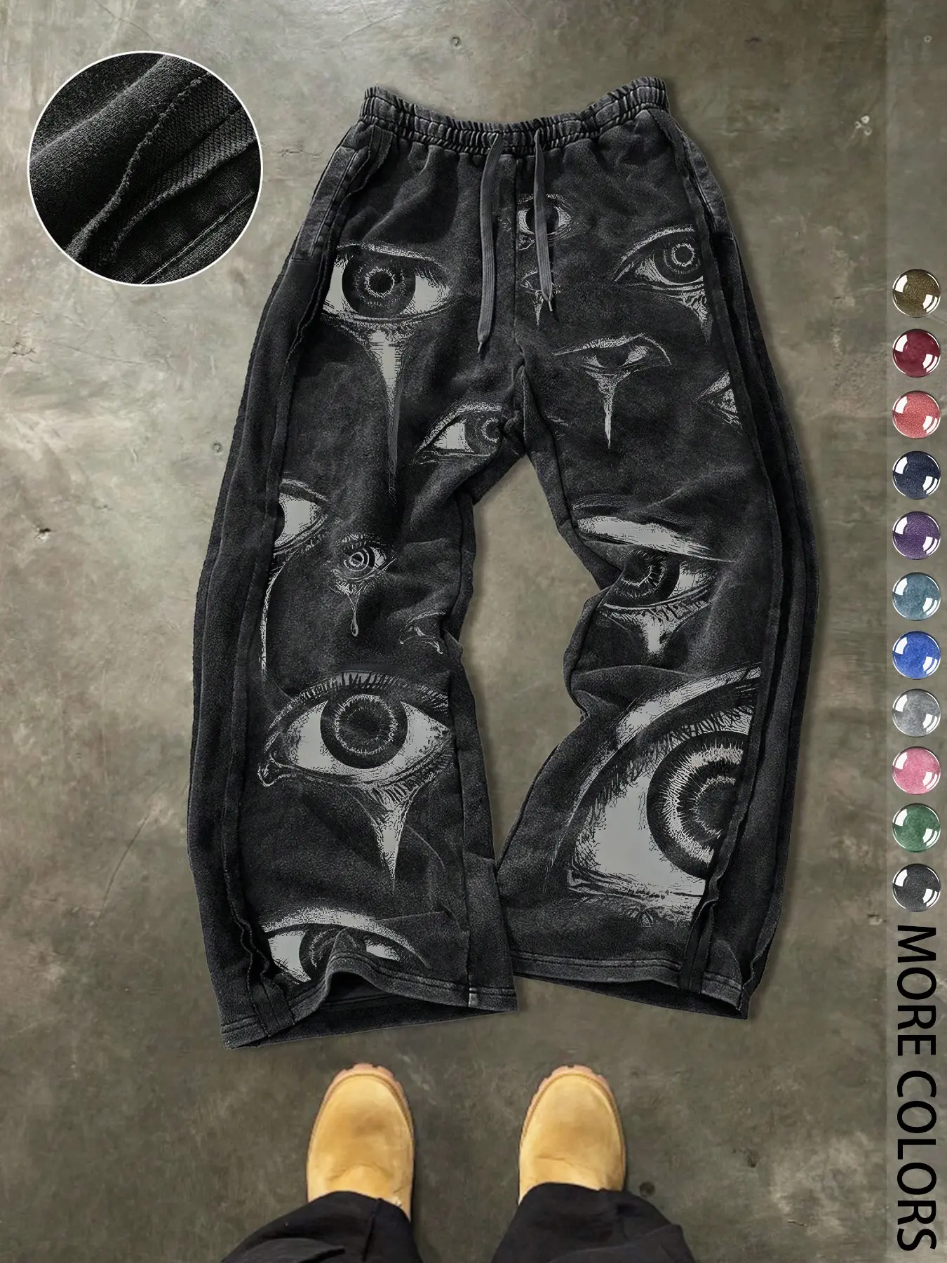 Men's Casual Comfy Sporty Loose Cotton Sport Pants, Street Style Graphic Eye Print Drawstring Waist Ankle Length Bottoms for All Seasons, Ideal Gift