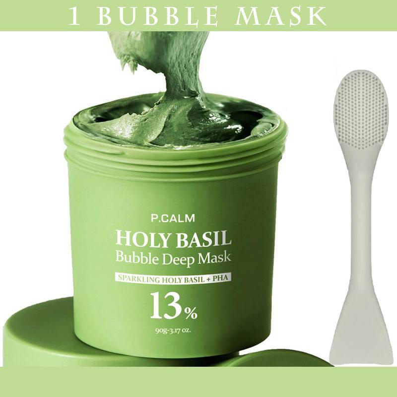 Holy Basil Bubble Deep Mask 13% - Sparkling Holy Basil & PHA for Cleansing Pores & Blackheads Clay Bubble Wash Off Pack(90g / 3.17 oz), for All Skin Types