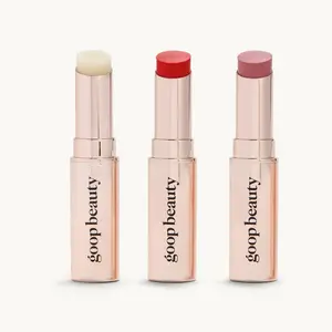 Clean Nourishing Lip Balm Trio by goop beauty | Moisturized and Nourishes Dry, Cracked Lips | Shea Butter, Castor Oil, and Argan Oil