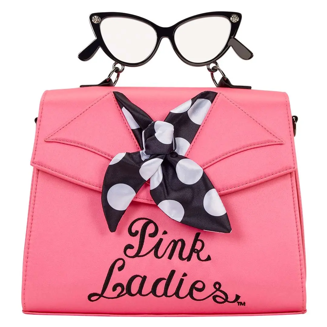 Loungefly Grease Pink Ladies Satin Crossbody, Women's Casual Shoulder Bag with Rhinestone Glasses Handle, Casual Crossbody, Crossbody Shoulder Bag