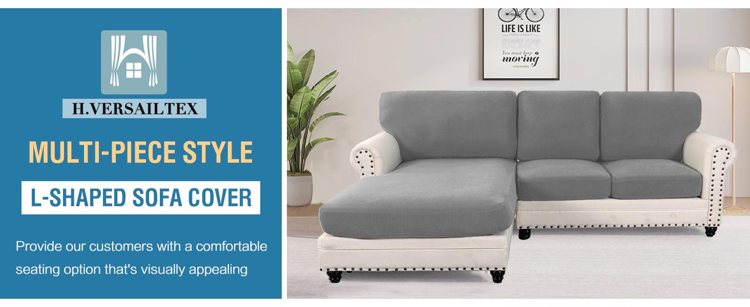 H.VERSAILTEX Sectional Couch Covers 6 or 8 Pieces Stretch Sofa Covers for Sectional Sofa Set Separate L Shaped Couch Cover for Both Left/Right Couch