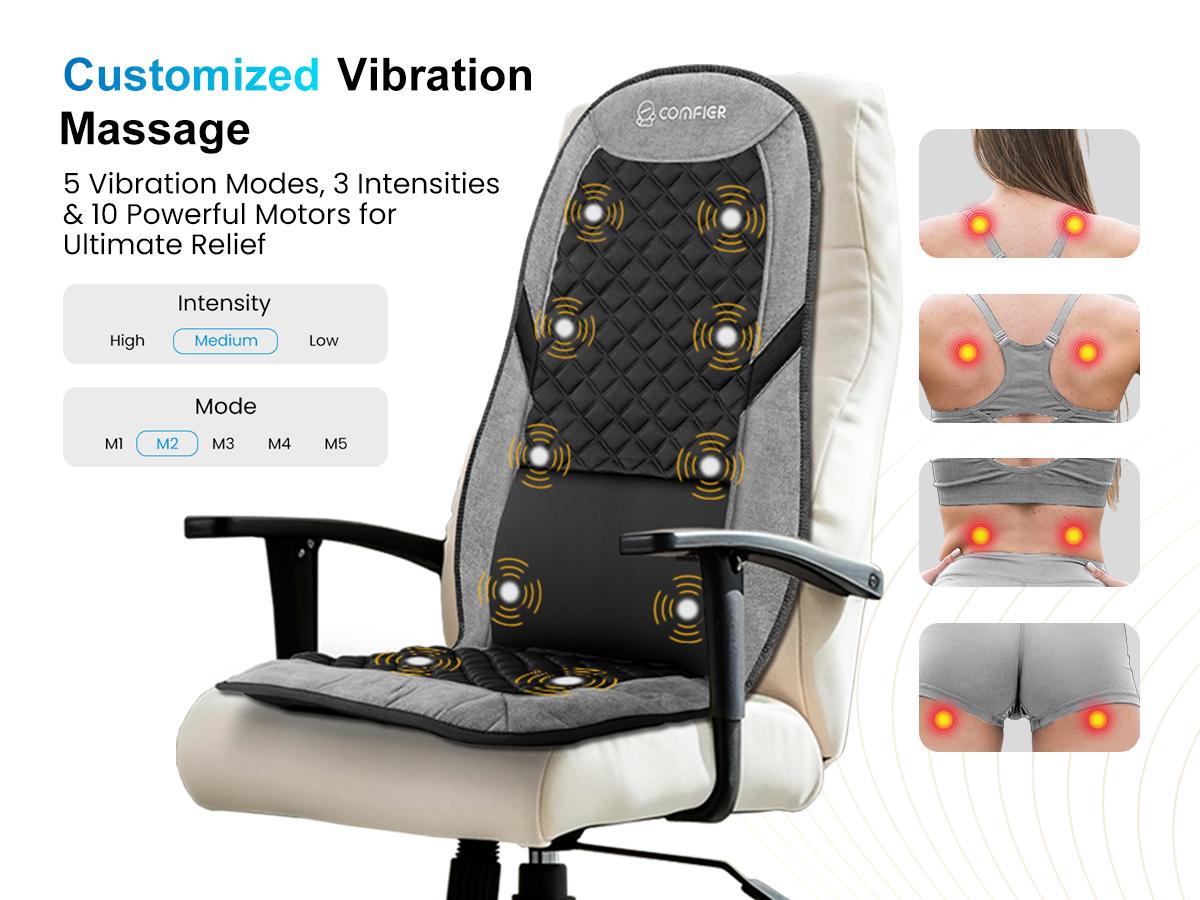 COMFIER Back Massager with Heat,Massage Chair Pad,Massage Seat Cushion with Adjustable Lumbar Support,Back Massage for Pain Relief,Chair Massager for Recliner,Office,Gifts for Dad,Mom Daily Lightweight Storage