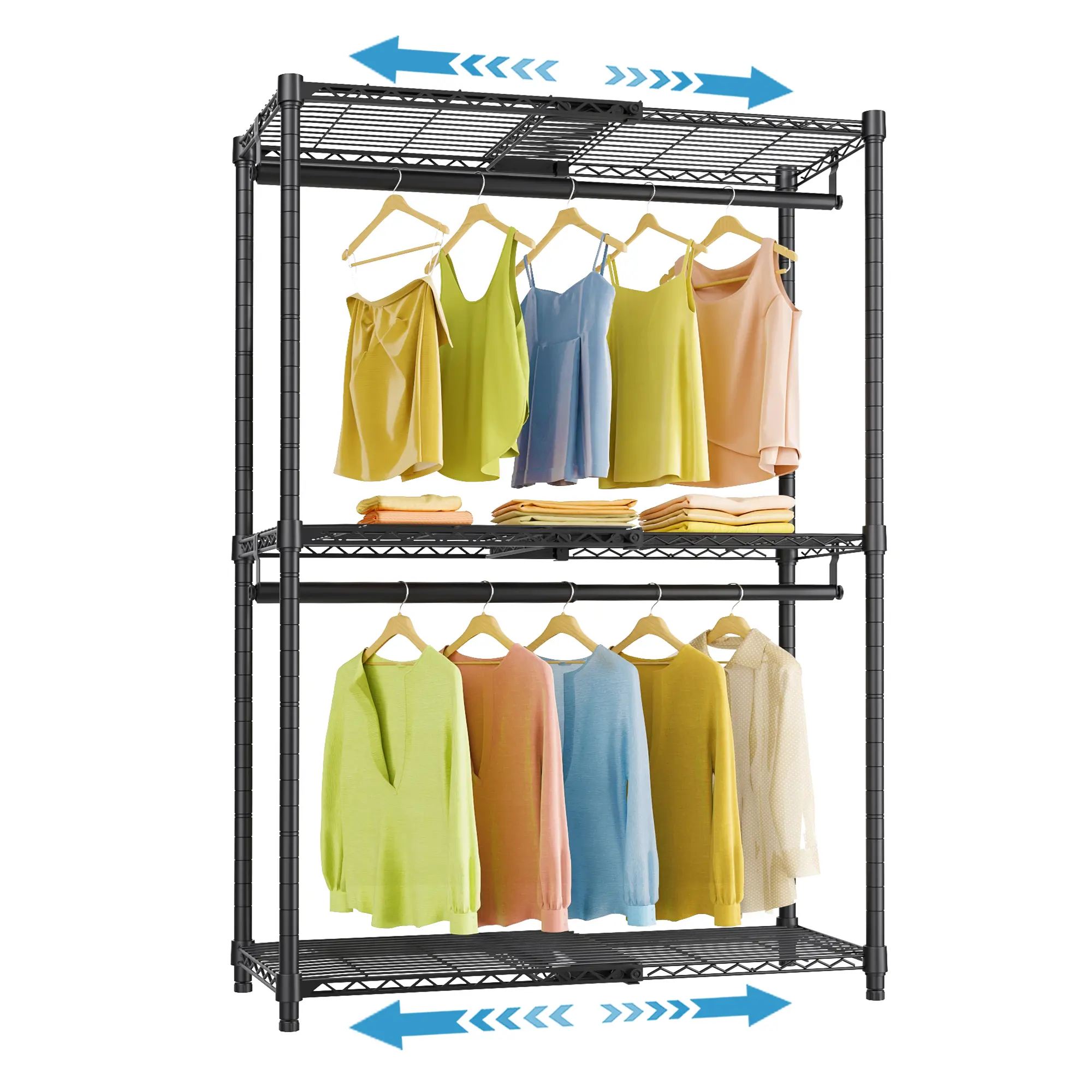 VIPEK X1 Carbon Steel Expandable Wardrobe Organiser, Freestanding Adjustable 3-Shelf Closet Storage Rack with Hangable Rods (2'-3'5" Range), Home Supplies for Wardrobe Dorm Room Small Spaces, Small Room Ideas