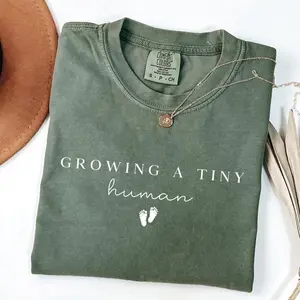 Comfort colors Growing A Tiny Human TShirt, Pregnancy Announcement T-shirt, Pregnancy Reveal Tee, Women's Oversized, Baby Shower Gift, New Mom Tshirt