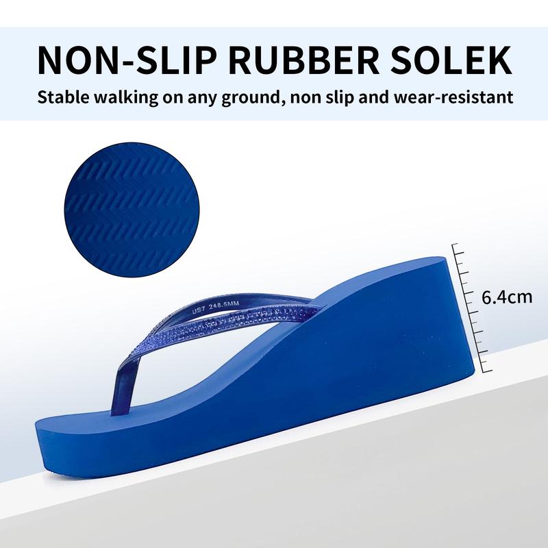 Lumubby Sparkly Rhinestone Wedge Heel Thong Sandals 8cm Platform Flip Flops Comfortable Casual Shoes for Summer Women's Y2K Inspired White Sandals