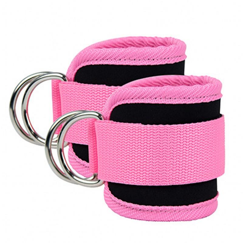Double D-Ring Nylon Ankle Straps - Unisex Adult Fit Weighted Workout Fitness Belt, Glutes & Leg Strength Training Gym Equipment with Abductors Safety Support (Pink, Black, Blue, Red)