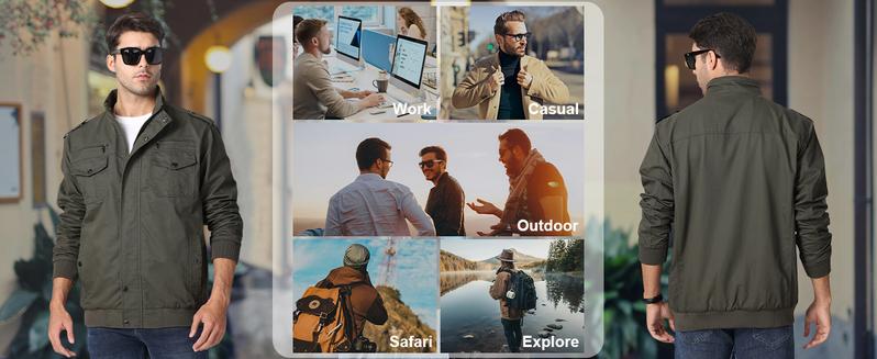 MAGCOMSEN Spring Tops Men's Spring Fall Casual Windbreaker Jacket Cargo Stand Collar Bomber Jackets Coat Fallfreshness