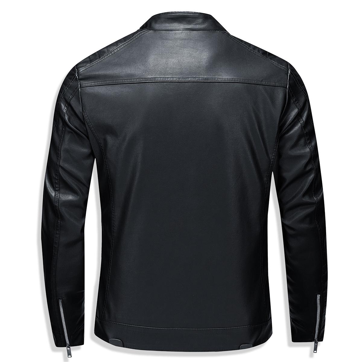 Men'S Slim-Fit Faux Leather Bomber Jacket - Black, Blue, Zip-Up , Long Sleeves, Casual & Versatile for Daily Wear, Casual Outerwear | Minimalist Jacket | Polyester Lined Jacket,  Menswear Tops Coats ,Stylish Zipper
