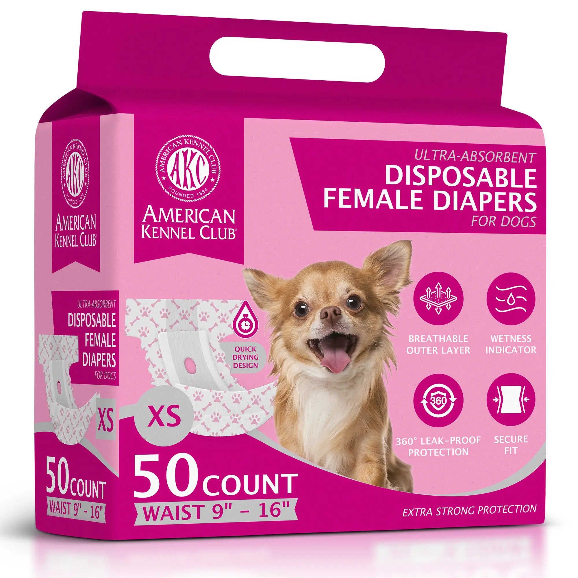 American Kennel Club Female Dog Wrap Diapers, Disposable, 360 Degree Leak Protection, Wetness Indicator American Kennel Club Female Dog Wrap Diapers, Disposable, 360 Degree Leak Protection, Wetness Indicator