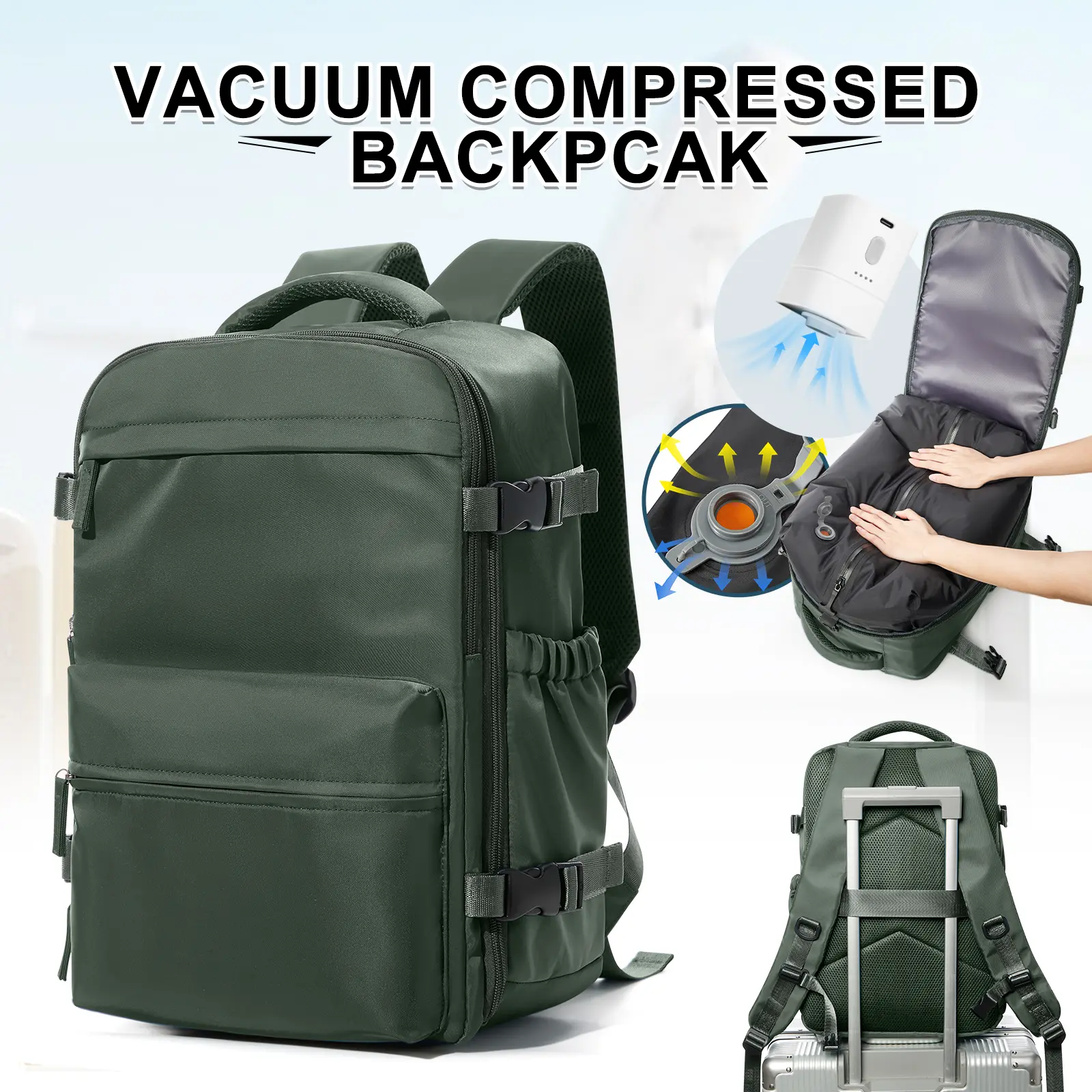 HYC00 Vacuum Travel Backpack with Pump, Vacuum SealCompression Backpack, Large Travel Bag For Women Men, Durable Outdoor Hiking Sports Rucksack, AirlineApproved Carry On Backpack, Travel Essentials Traveling Bag