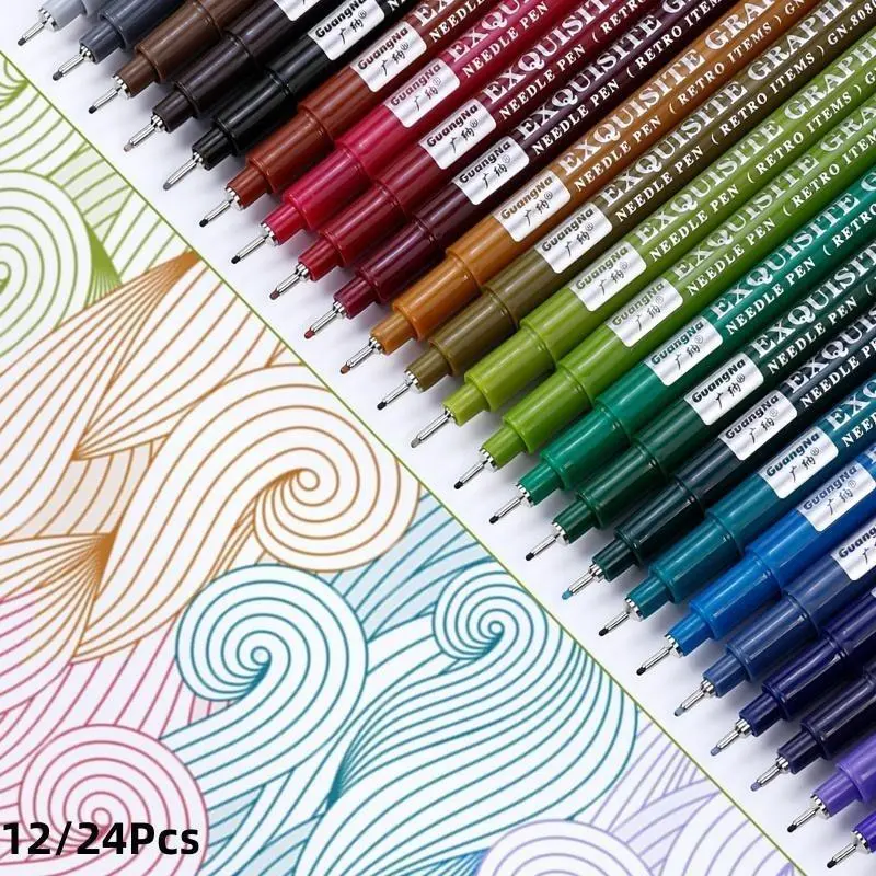 Fine Point Pen Set, 12/24 Colors, 0.5 mm Waterproof Archival Ink Fineliner, Ideal for Artist Illustration, Sketching, Anime & Technical Drawing