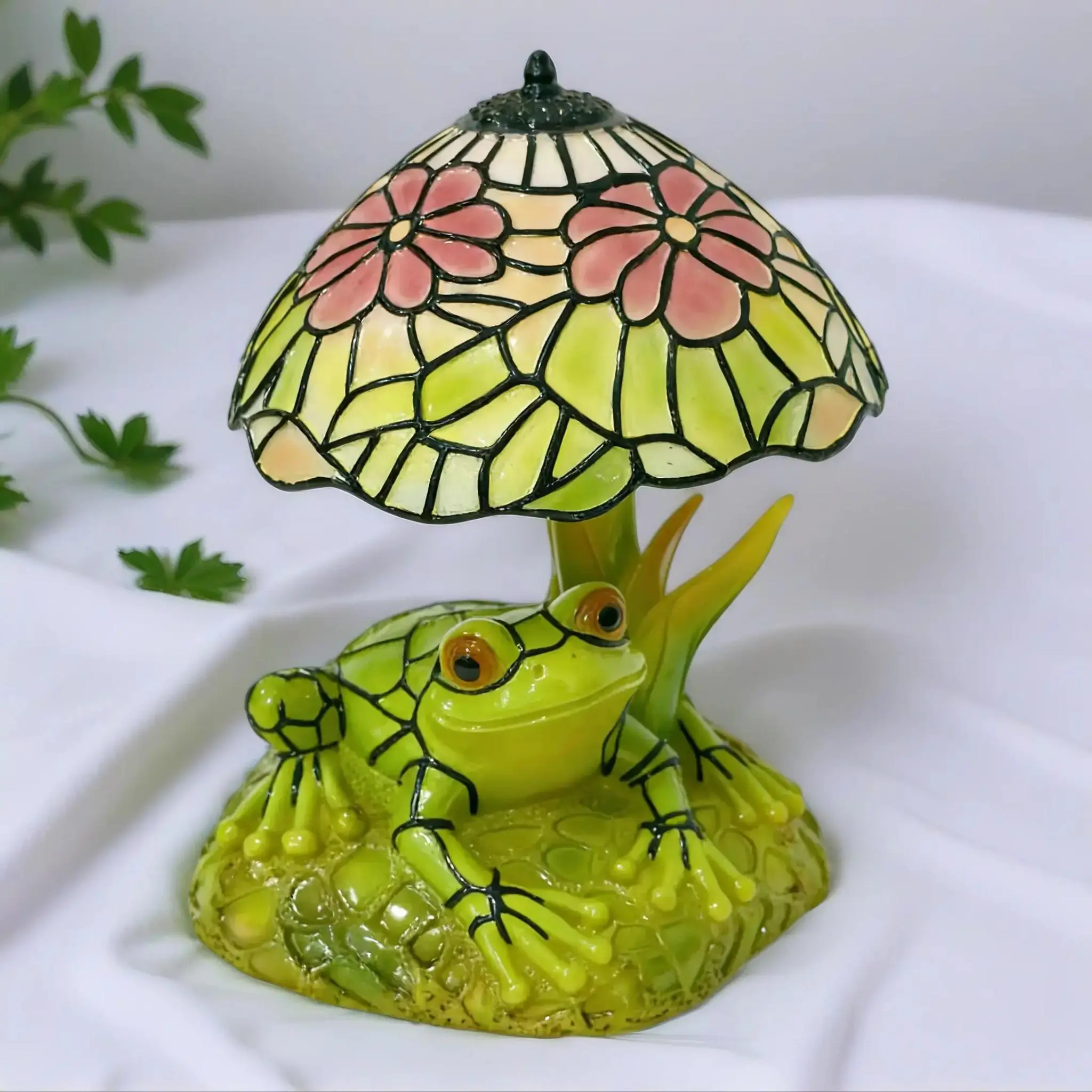 Cute Painted Gift Lamp, Frog & Flower Design Decorative Table Light, Resin Table Lamp, USB Powered, Antique Style Night Light, Home Decor Lighting, Home Decoration, Decorative Lights