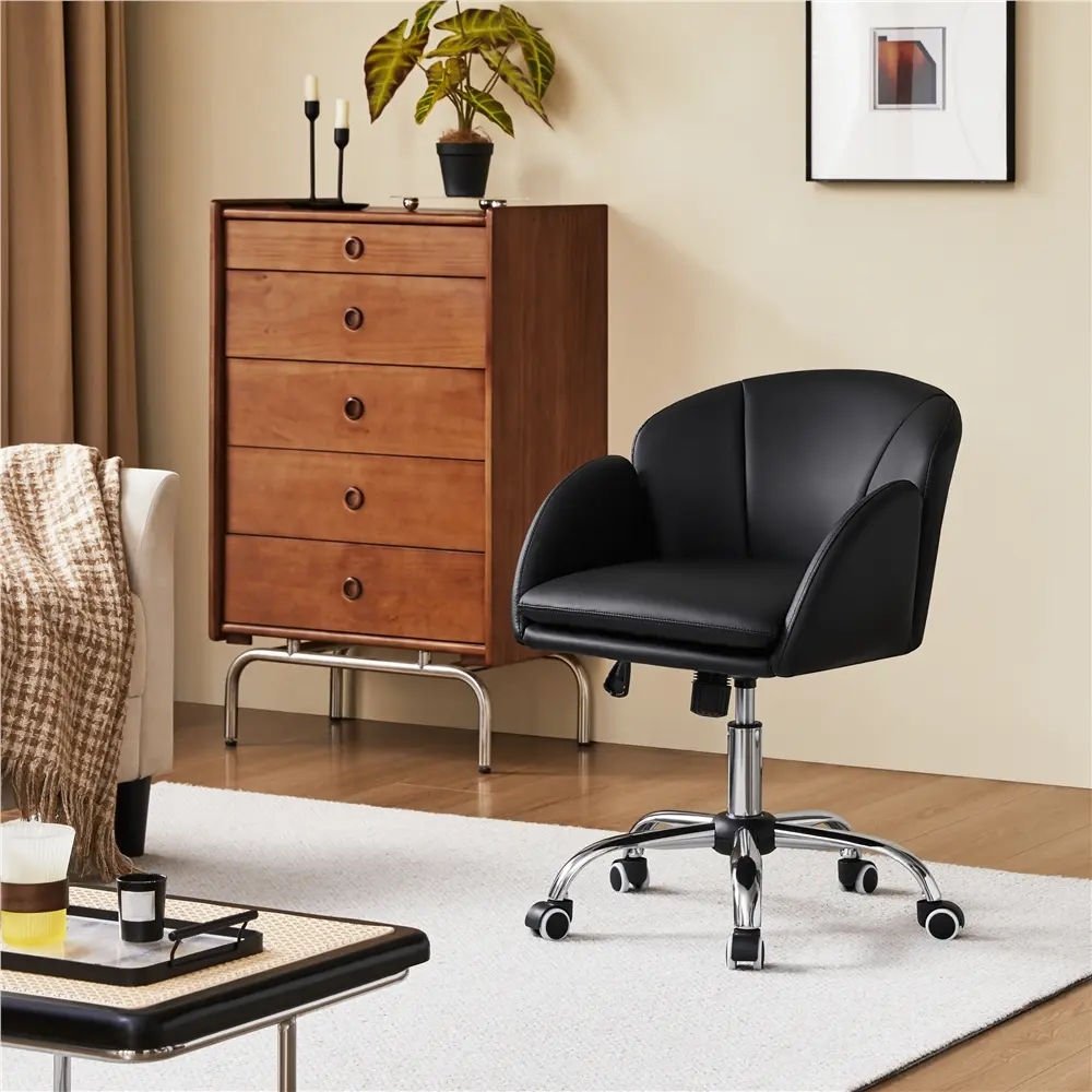 Costoffs Ergonomic 360° Swivel PU Leather Desk Chair - Height-Adjustable Seat, Customizable Armrests, Deep Seat Cushion, Rolling Home Office Furniture for Bedroom, Office Task Chair