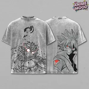Natsu Rage Tee, Fairy Tail Vintage Acid Washed, dragon fire transformation artwork, oversized streetwear, anime fan gift**