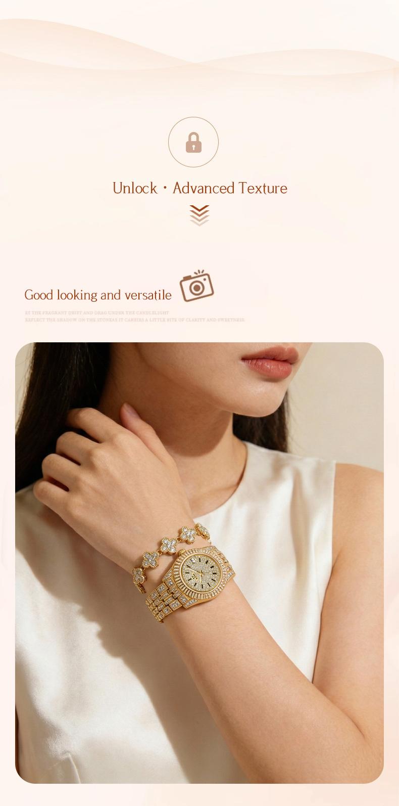 Ladies' Watch Luxury Full Diamond Bangle Watch – 30M Waterproof, Versatile & Practical, Timeless Classic Design, Comes with Matching Bracelet | Perfect Christmas Gift Option