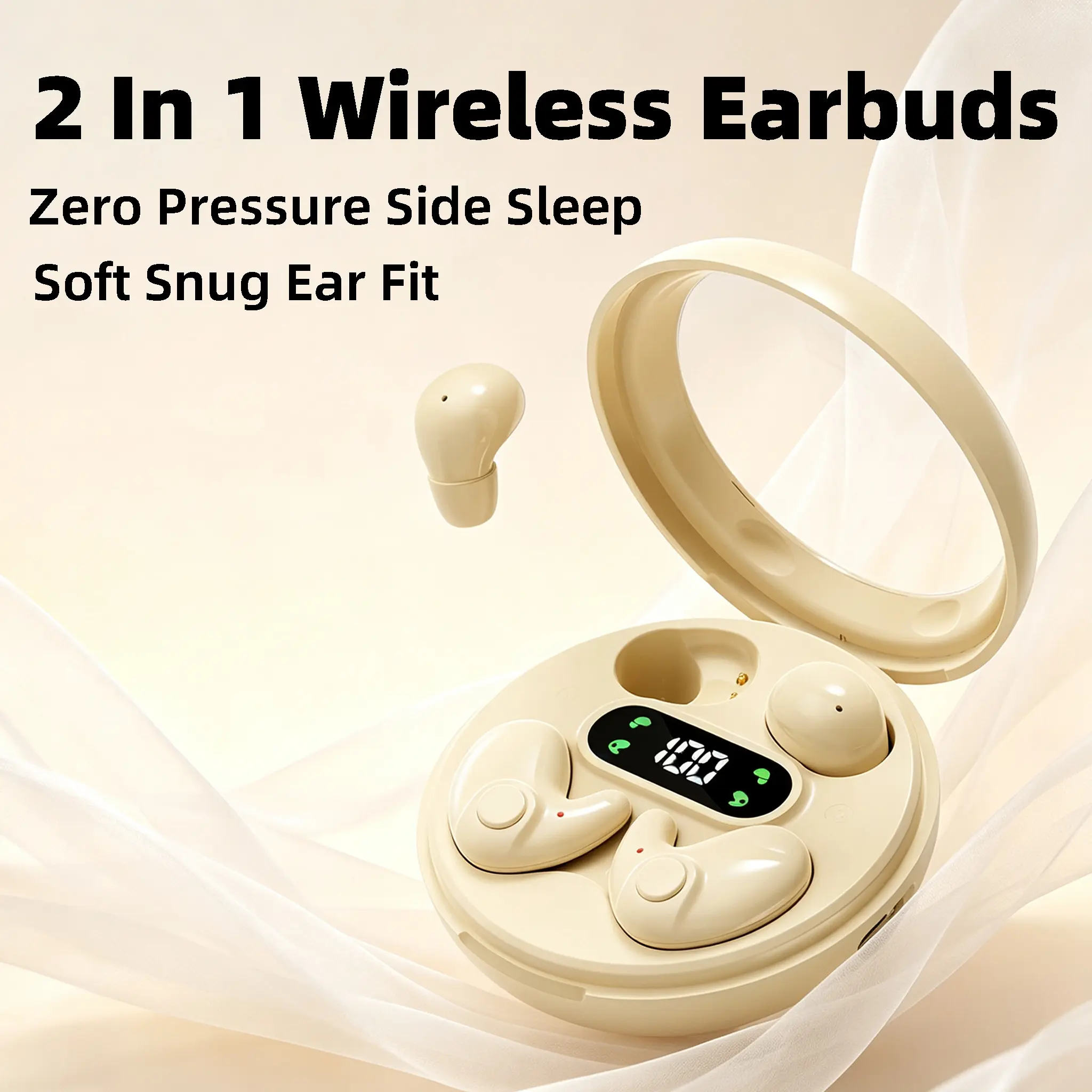 2-in-1 Wireless Sleep Earbuds - No Pain Long Wear, No Side Pressure, Hidden In-ear Design, Snoring & Ambient Noise Blocking, Sleep & Commute Dual Modes, Sensitive Touch Control, Portable Long Battery Life