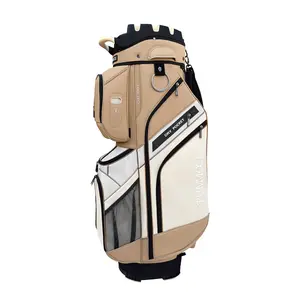 Tummock 14-compartment golf pushcart bag with a dry pocket design, green and black color scheme, enhanced storage space and durability, made from high-quality materials.