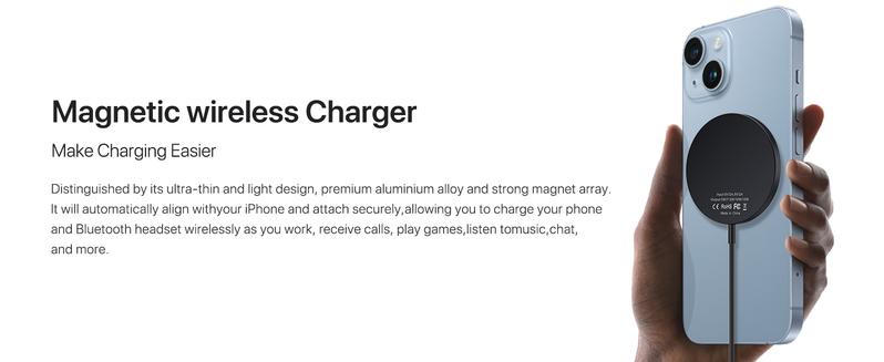 Magnetic Wireless Charger, 15W Fast Magnetic Charger for iPhone 15/14/13/12 Series and AirPods 3/2/Pro, Mag-Safe iPhone Wireless Charging Pad with Magnetic Sticker Included Ideal as Gifts