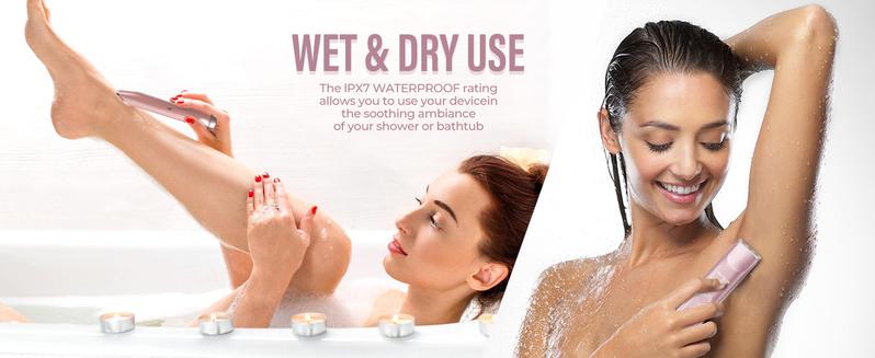 Bikini Trimmer for Women, Akunbem Electric Shaver and Razor Rechargeable 2-in-1 Body and Facial Hair Removal Double Head for Painless Trimming of Pubic Face Underarm Legs, IPX7 Waterproof, pink Soft Blades Smooth