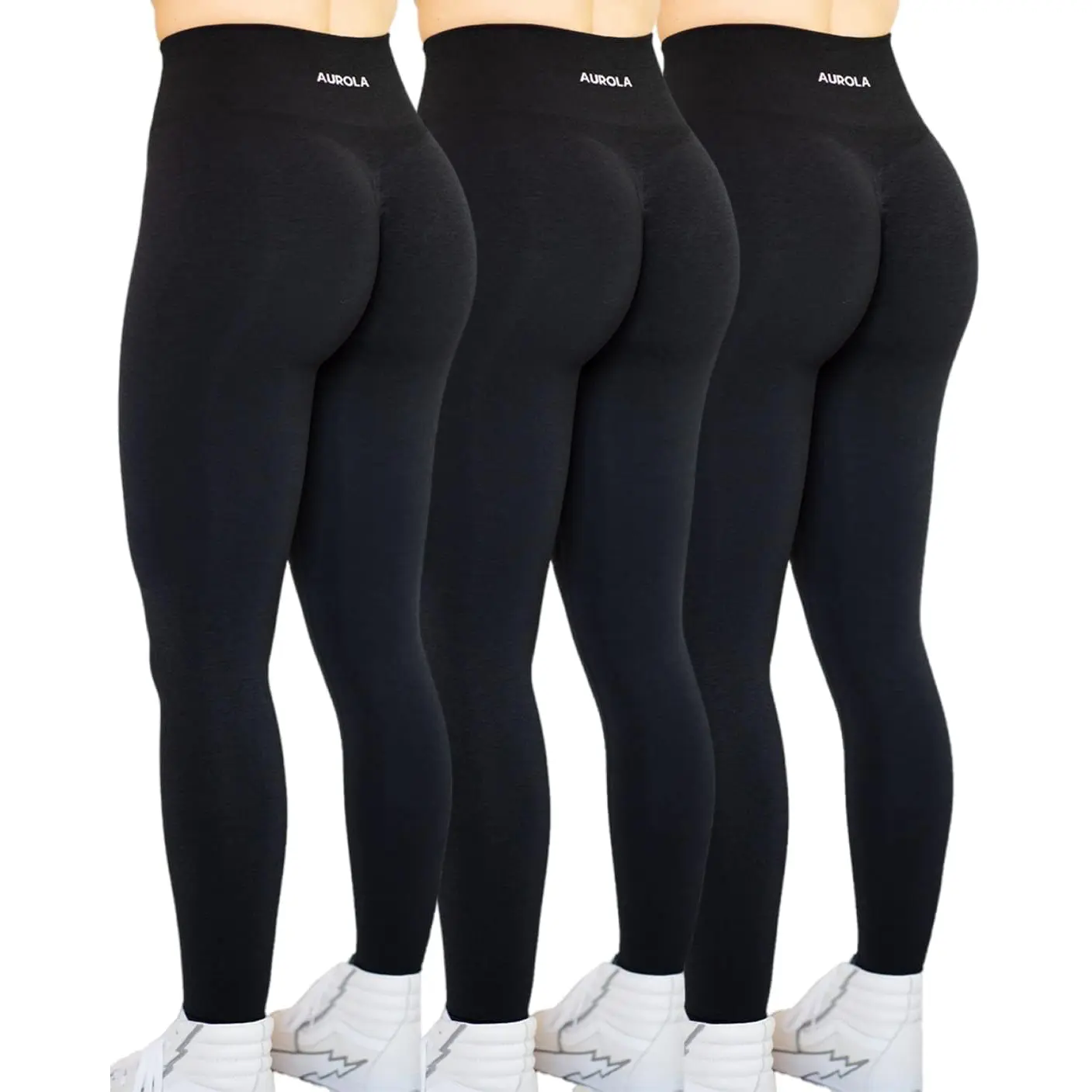 AUROLA  3 Pieces Pack Set Intensify Workout Leggings for Women Seamless Scrunch Tights Tummy Control Gym Fitness Girl Sport Active Yoga Pants