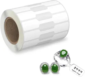500 Pcs Jewelry Tags Roll for Necklace Earring Price Identify, Labelchoice Rectangle Shape Self Adhesive White Blank Dumbbell Jewelry Stickers Labels for Bracelet, Ring, Clothing Display LabelChoice