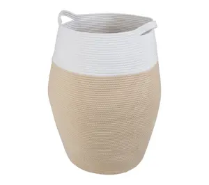 Home-Complete Basket Curved Cotton Rope Basketwith Handles