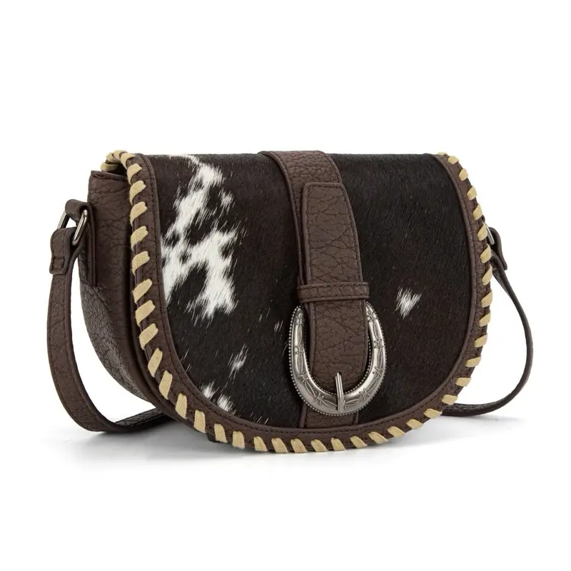 Trinity Ranch Western Unique Cowhide Saddle Stitch Small Crossbody Bag