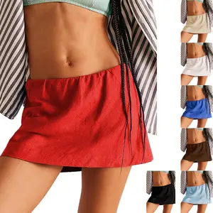 Mundoven Womens Cotton Linen Skorts Casual Cute A-Line Mini Skirts with Ruffle Inner Waistband