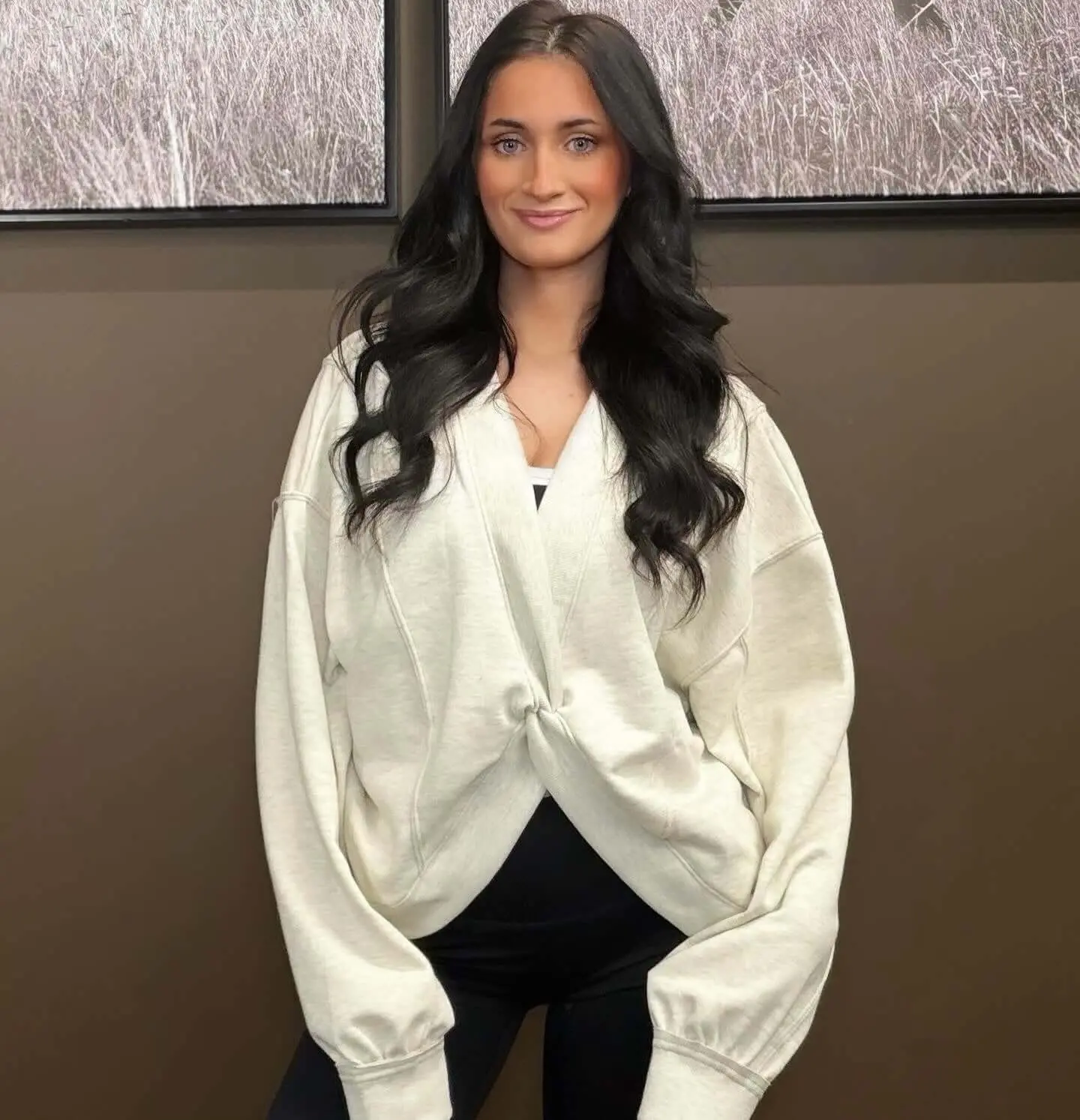 Reversible Twist-Front Hoodie for Women, Casual Long Sleeve Pullover Sweatshirt in Washed Terry, Top