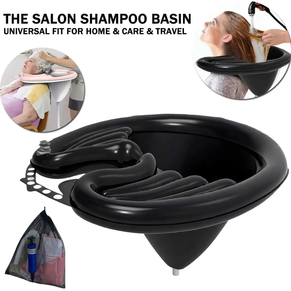 Mobile Salon - Portable Inflatable Rinse Basin PVC Foldable Shampoo Basin Bathroom Accessory Home Goods for Washing and Cutting Hair at Home and in Bed