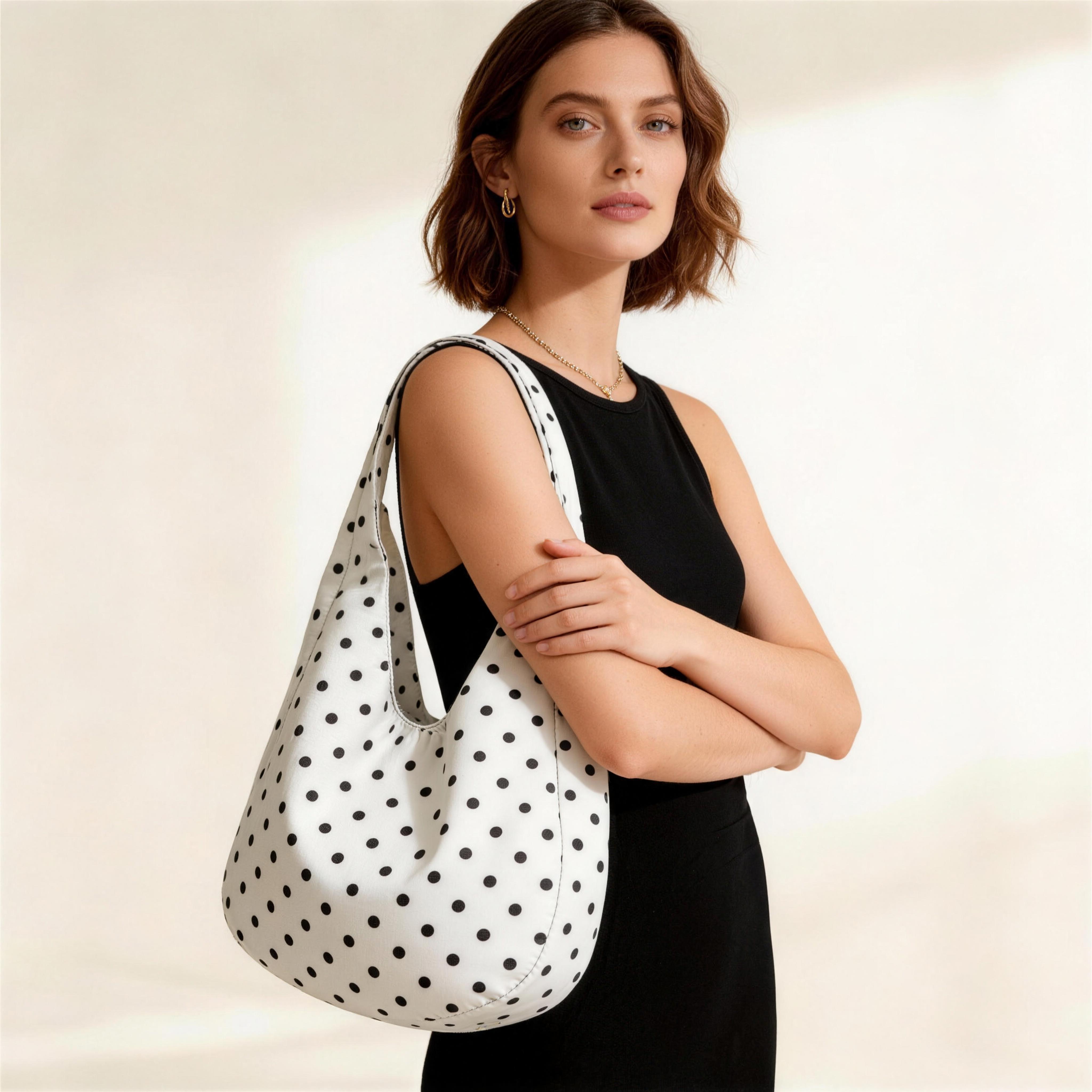Slouchy Shoulder Bag Polka Dot Hobo Tote Bag for Women Y2K Knot 90s Lightweight Retro Handbag Purse Daily Travel Shopping