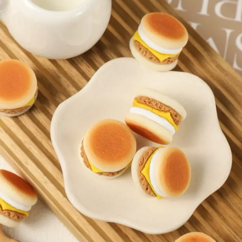6pc M-muffin sauage egg burger realistic resin Charms DIY Jewelry & Phone Charm Supplies | Cute Miniature Food Decor