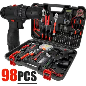 98-piece mechanical tool set--ideal for bicycle repairs, car repairs, home repairs, and professional electrical work Ultimate home and garage tool set, including drill bits, electric drill, sockets, ratchet wrench, pliers, multimeter, etc
