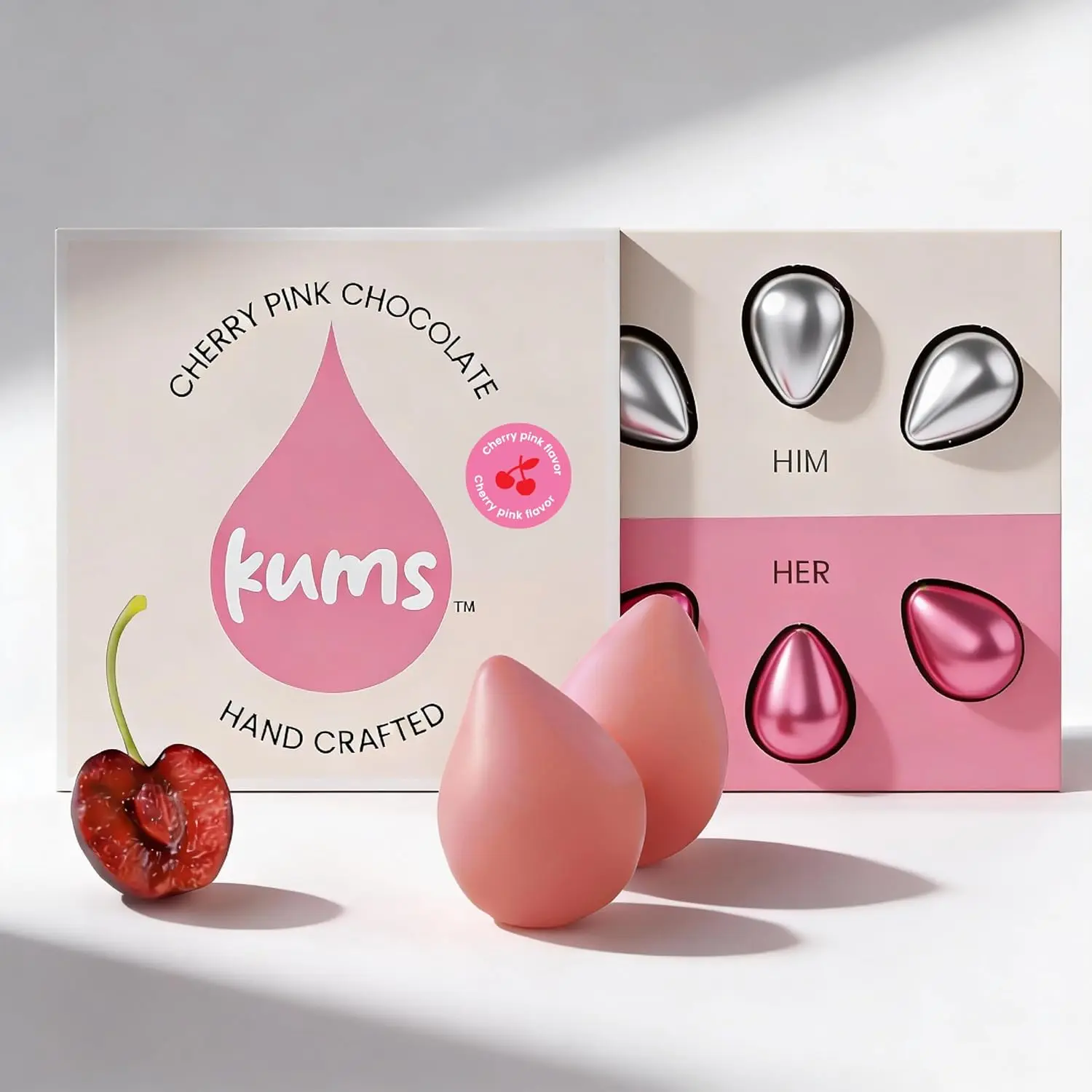 Kums Pink Cherry Rose Chocolate Tabs(1 Box) Premium Pink Cherry Tab Chocolate | Vegetarian Delight Ideal | Ideal for Sharing and Indulging Together