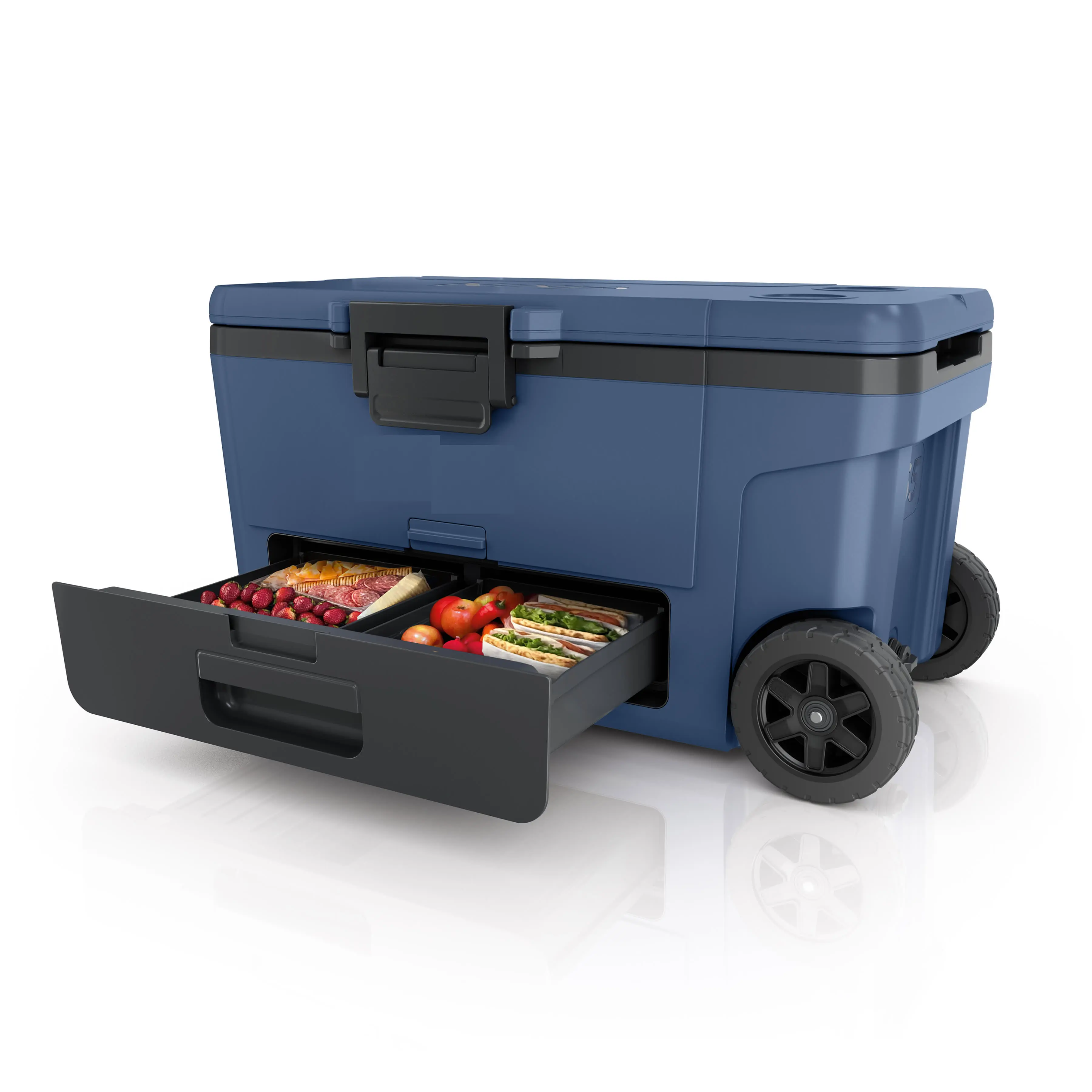 FrostVault 65qt Cooler with Wheels in Navy Blue