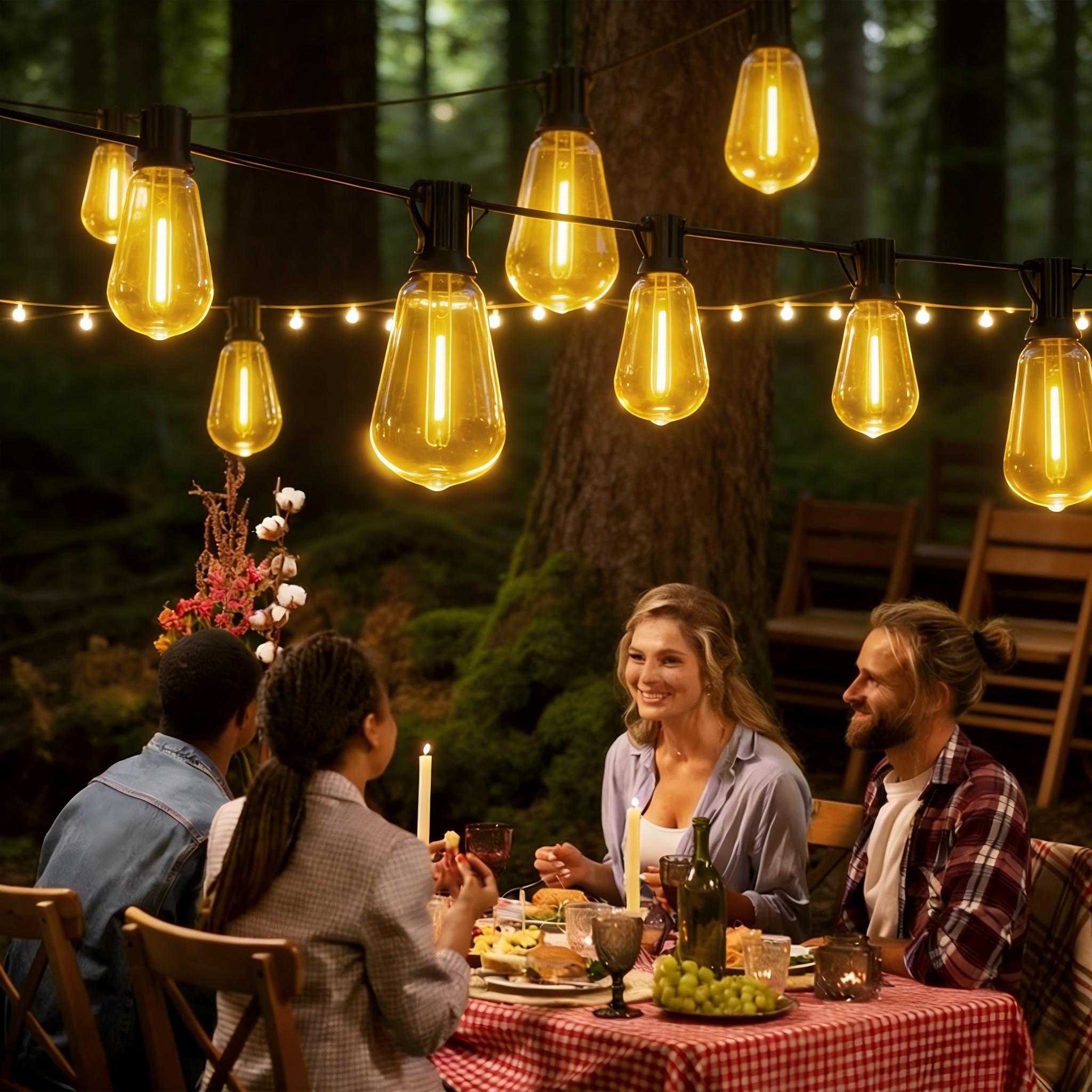 DAYBETTER Solar Outdoor String Lights 50FT/100FT/150FT Dimmable Shatterproof ST38 Bulbs Waterproof 2700k Warm Light for Backyard Patio Garden Deck Party Christmas Decorations(New & Old Styles Mixed Delivery)