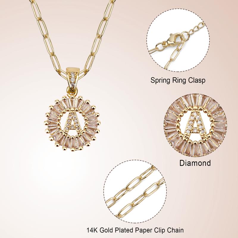 MEIITRUE Initial Letter Pendant Necklaces for Women, 14K Gold Plated Zirconia Birthstone Alphabet Necklace, 2 Chains & 1 Pendant Jewelry Set