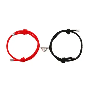 Matching Couple and Friendship Bracelet Set Lovely Heart Design Casual Style Romantic Supportive Gift for Girlfriends Nylon Rope 3mm Thick Adjustable 14-26cm