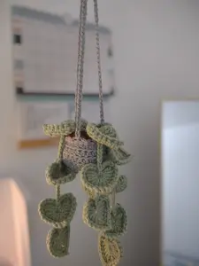 Verdant Vines Crochet Hanging Pothos Plant Handmade Boho Decor with Lush Cascading Vines Eco-Friendly Yarn for Living Rooms & Bedrooms