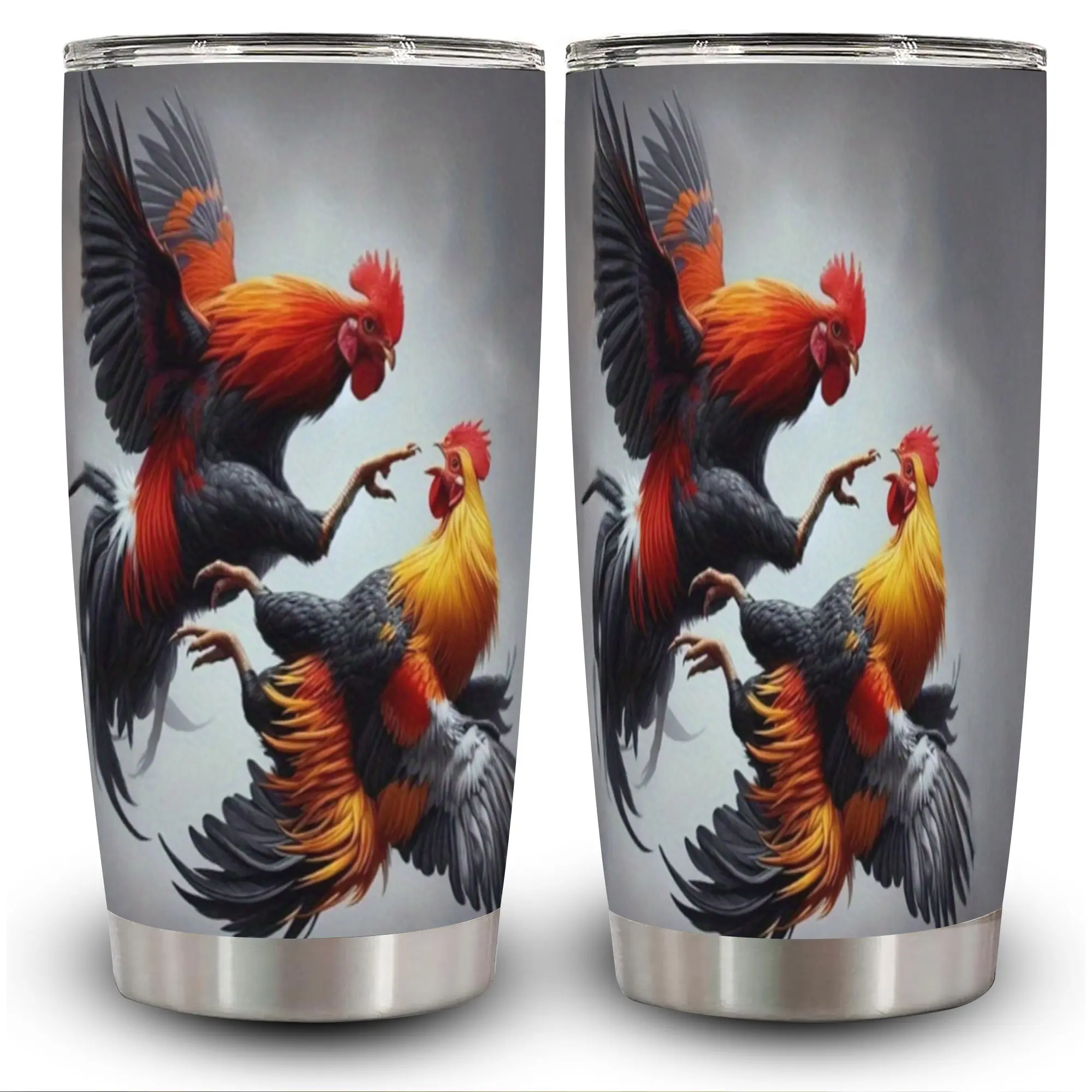 1pc 20oz Dynamic Rooster Art Tumbler Drinkware with Lid, Insulated Travel Mug for On-the-Go, Kitchenware Vacuum Flask, Unique Gift for Adults, Ideal for Halloween-Independence Day Occasions, Coffee Cup
