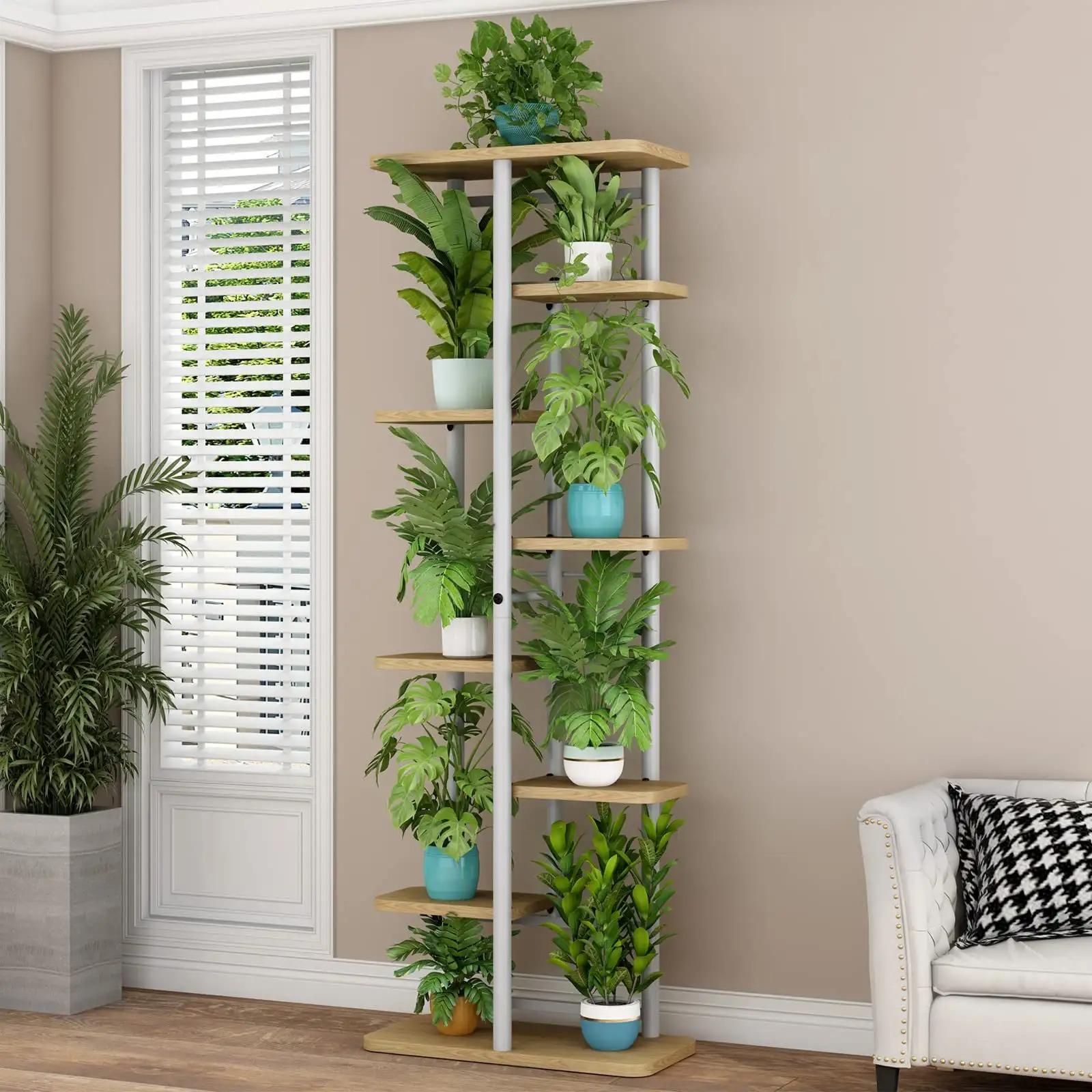 Plant Stand Indoor 8 Tier 9potted Metal Plant Shelf White Plant Holder Large Plant Rack for Mutiple Plants Pots for Patio Garden Corner Balcony Living Room, Standing Shelf