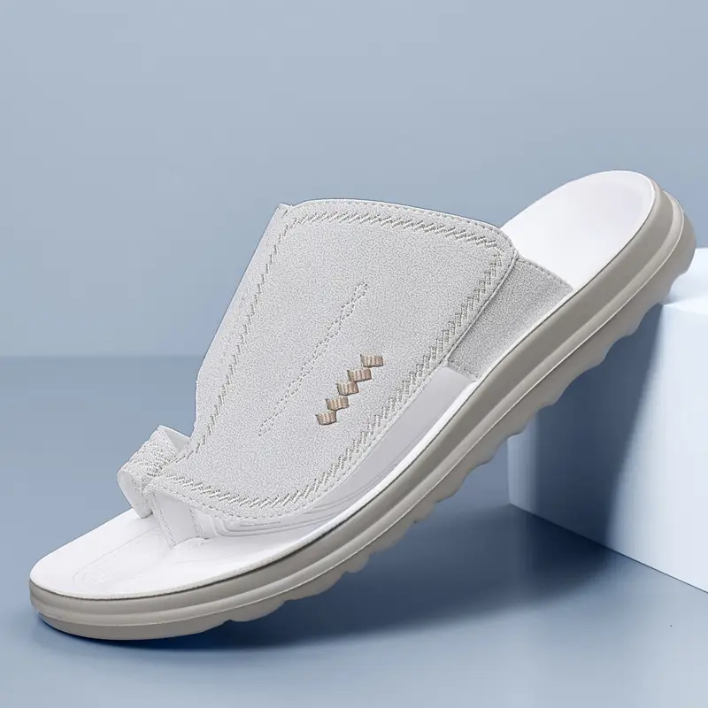 DINAOR Men's Flat Sandals, Casual Slip-On PU Leather Slides, Comfortable Outdoor Shoe with Non-Slip Rubber Sole for Summer Beach Travel, Footwear, Antislip Men's Sandals, Beach-Themed Men's Sandals
