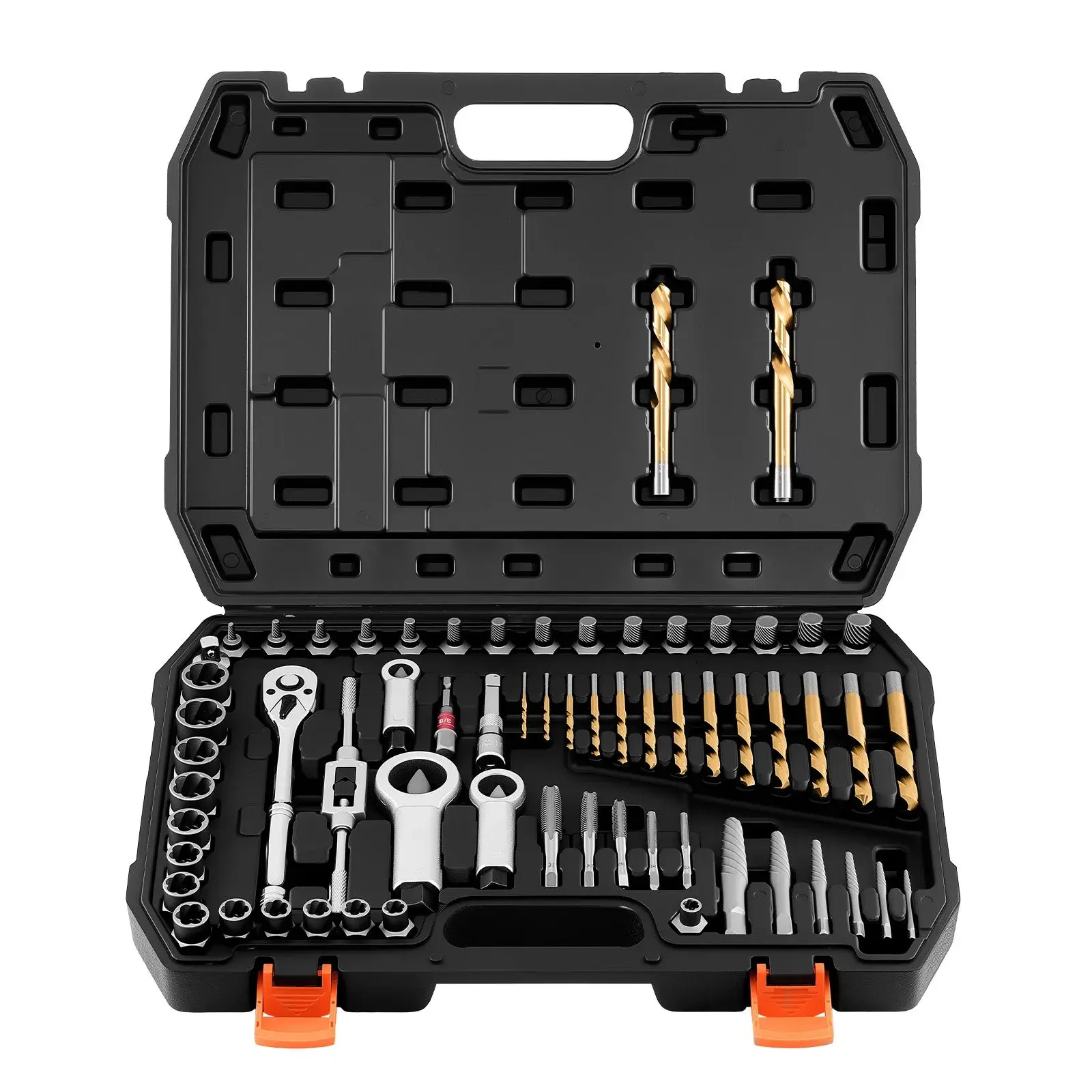 VEVOR 63-Piece Screw Extractor Set with Nut & Bolt Extractors, Nut Splitters, Taps, Drill Bits, Wrenches, Adapters, Screwdriver Bits, Ratchet Screwdriver & Solid Storage Case for Rounded, Broken, Stripped Fasteners [DealsForYouDays]