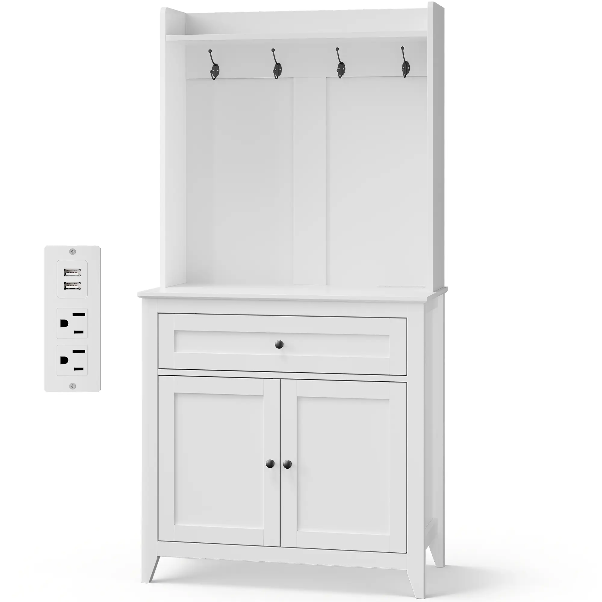 Garvee Upgraded-Versatile Pantry Storage Cabinet – 63'' Tall Sideboard with Large Drawer, Adjustable Shelves, Coffee Bar Table & 4 Hooks for Kitchen, Dining, or Living Room Organization