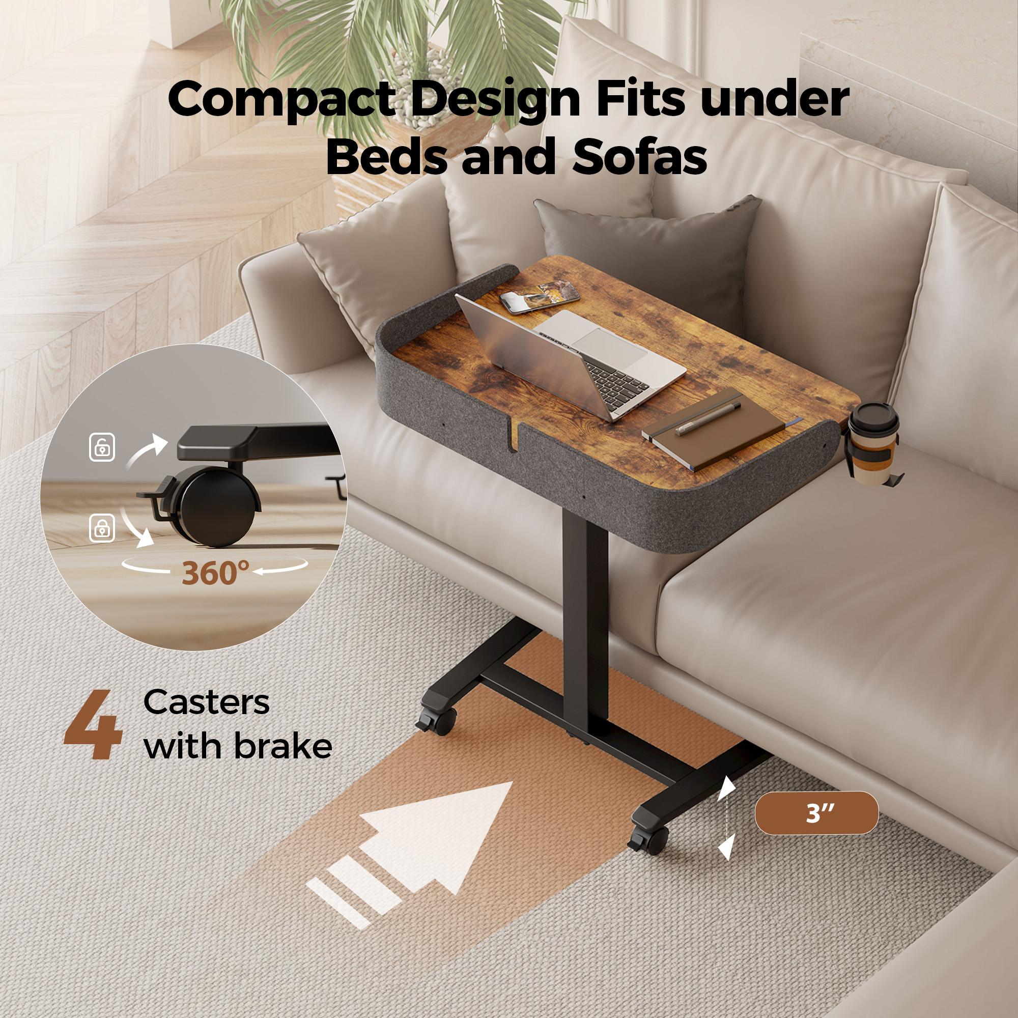 Mobile Standing Desk with Wheels & Felt Pane 26.8" x 18.9",  Adjustable Rolling Desk with Cup Holder Hook Space Saving Sit Stand Portable for Home Office Bedside Couch Use