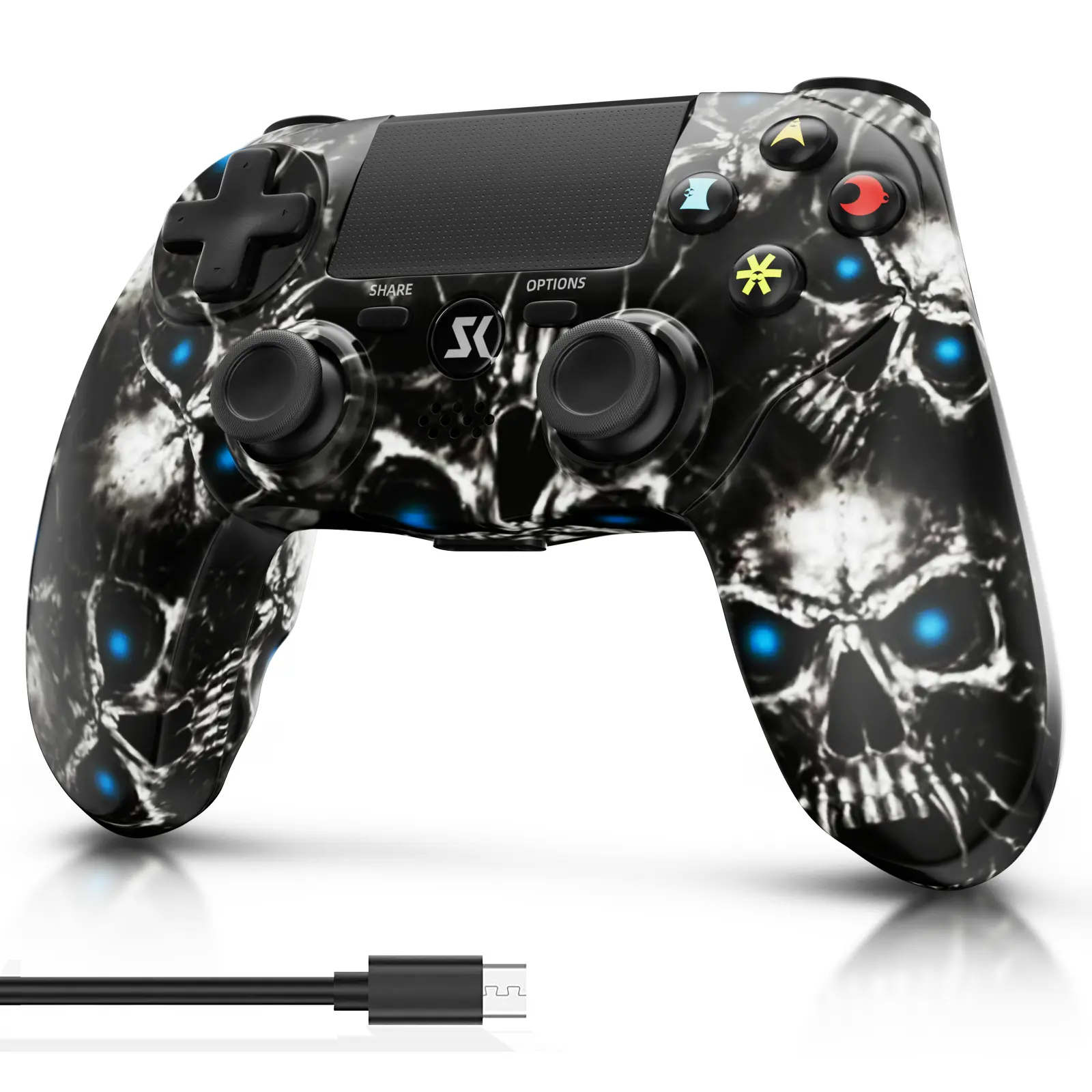 ISHAKO Wireless Game Controller For PS4/PS3/Android/iOS/PC Windows, With Double vibration, Motion sensing, Touch Pad, Audio jack, 800mAh Battery, Ghost Pattern PS415 Gaming Items, Console